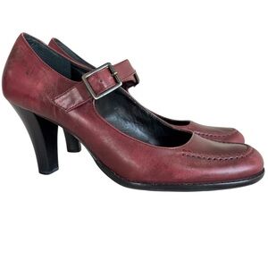 GIANNI BINI Burgundy Wine Leather Mary Jane Heels Pumps Womens Shoe Size 7.5 M